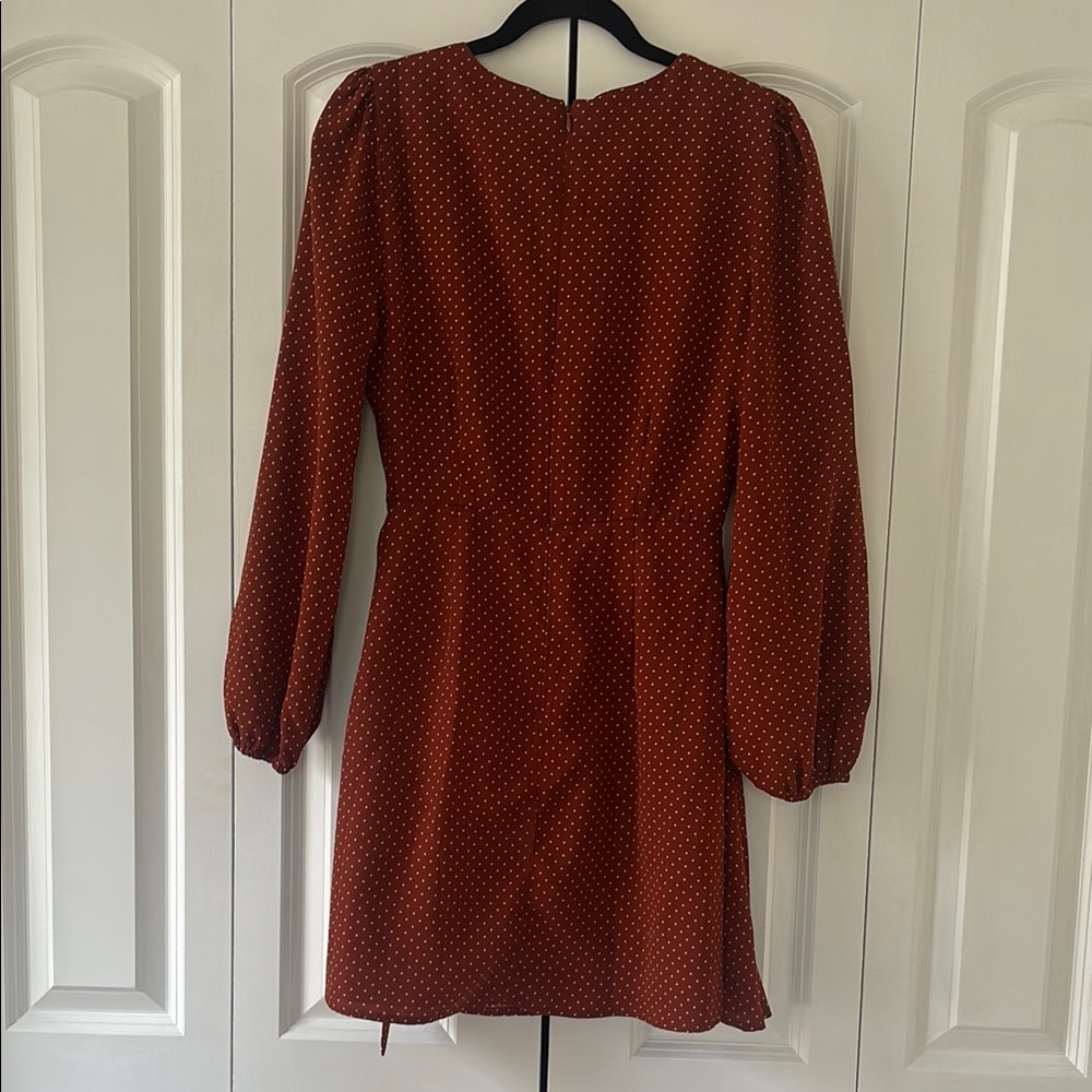 🌸 3/$15 NWT: Francesca Rust Polka Dot Faux Wrap Dress - Picture 5 of 10